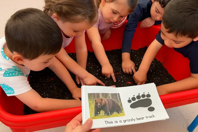 STEM Child Care in Castle Rock preschoolers exploring nature items at a sensory table.