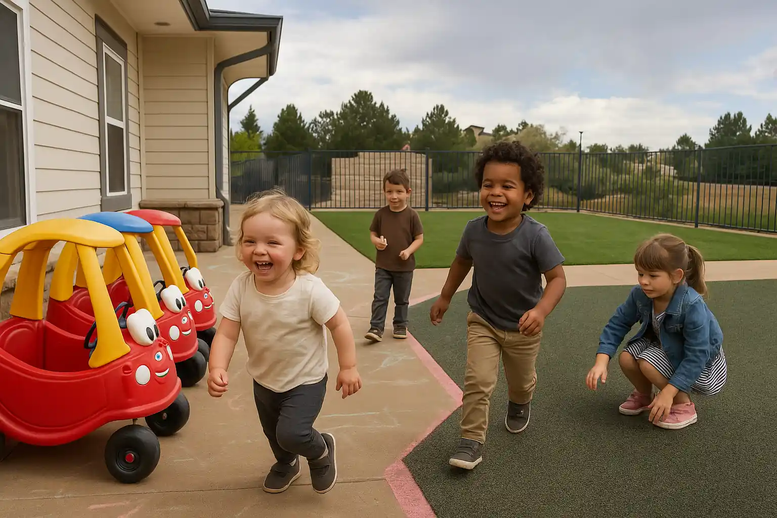 Toddlers enjoying outdoor playground activities at STEM Child Care Castle Rock