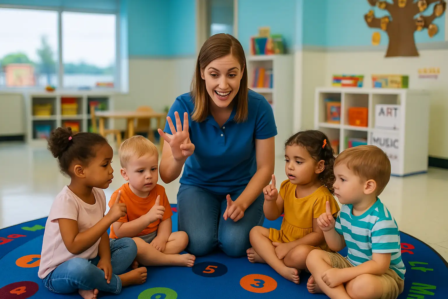 Two-year-olds practicing counting skills with colorful manipulatives at STEM Child Care in Castle Rock


