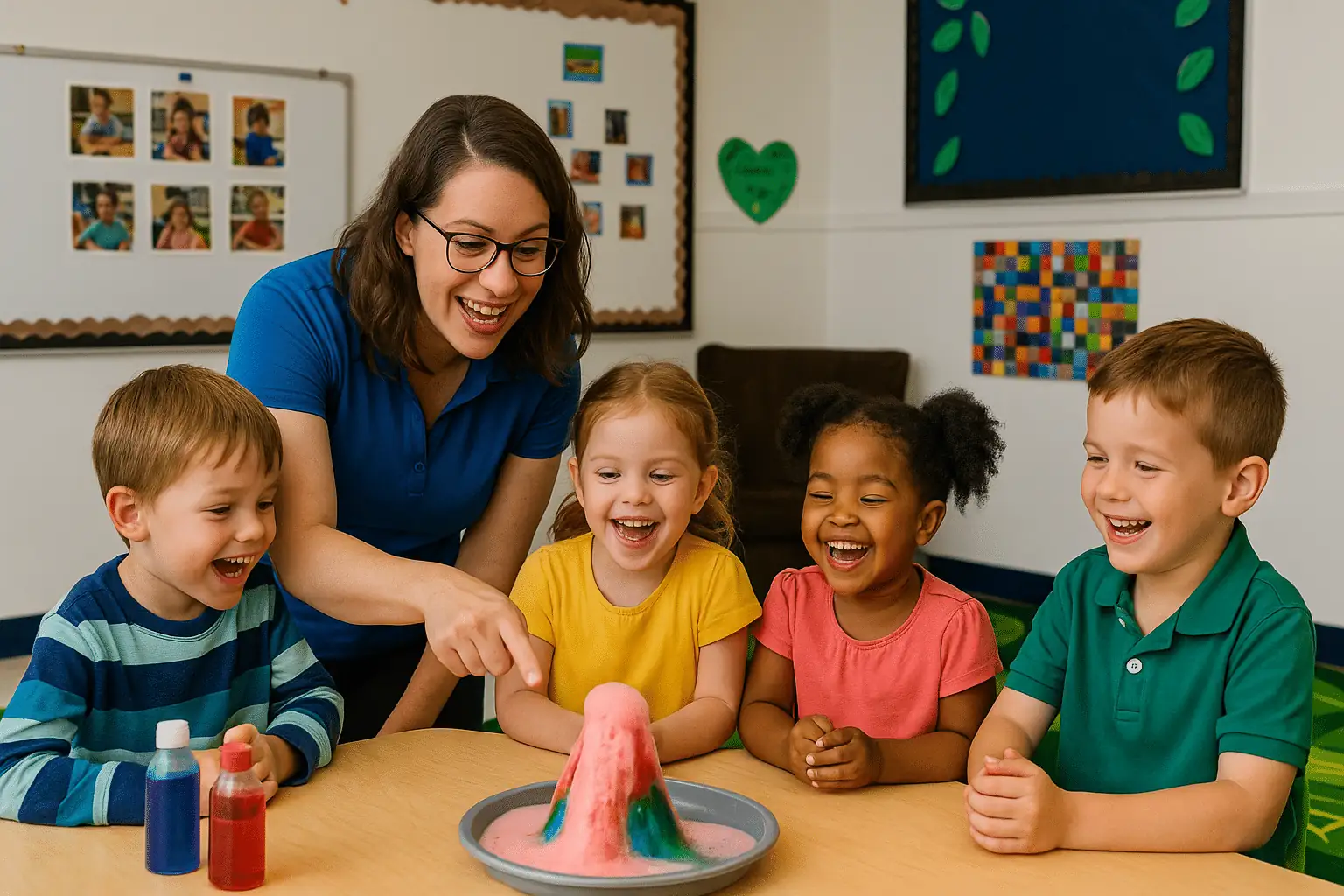 STEM child care volcano science experiment with preschoolers in Castle Rock